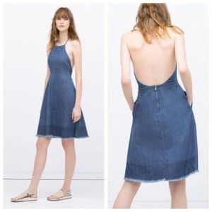 Zara Denim Backless Halter Dress